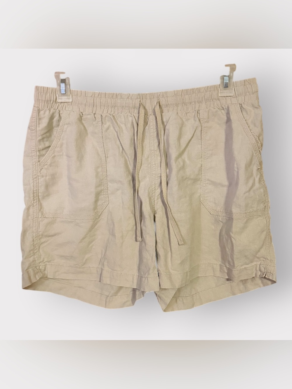 Cato Women’s Large Beige Linen Blend Pull On Elastic Drawstring Shorts